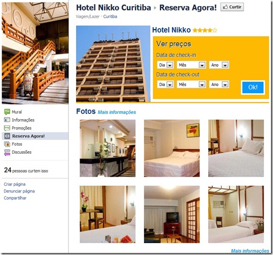 Pagina de reservas hotel em curitiba